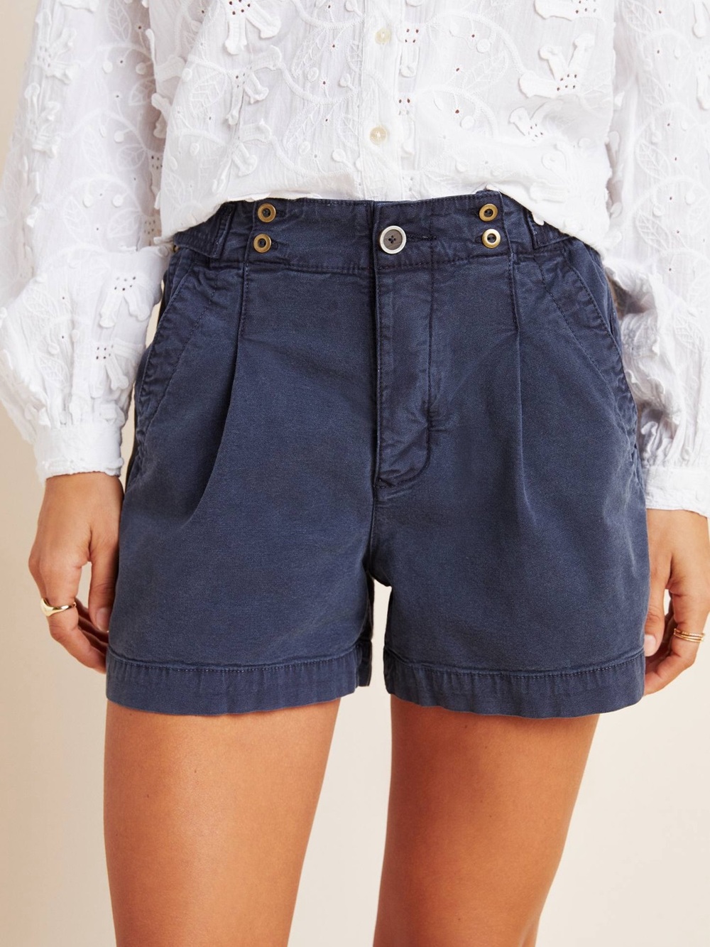 Anthropologie Navy Blue Liza High Rise Adjustable Waist Utility Shorts (Medium)